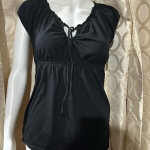 Thyme small black blouse with drawstring and rouching